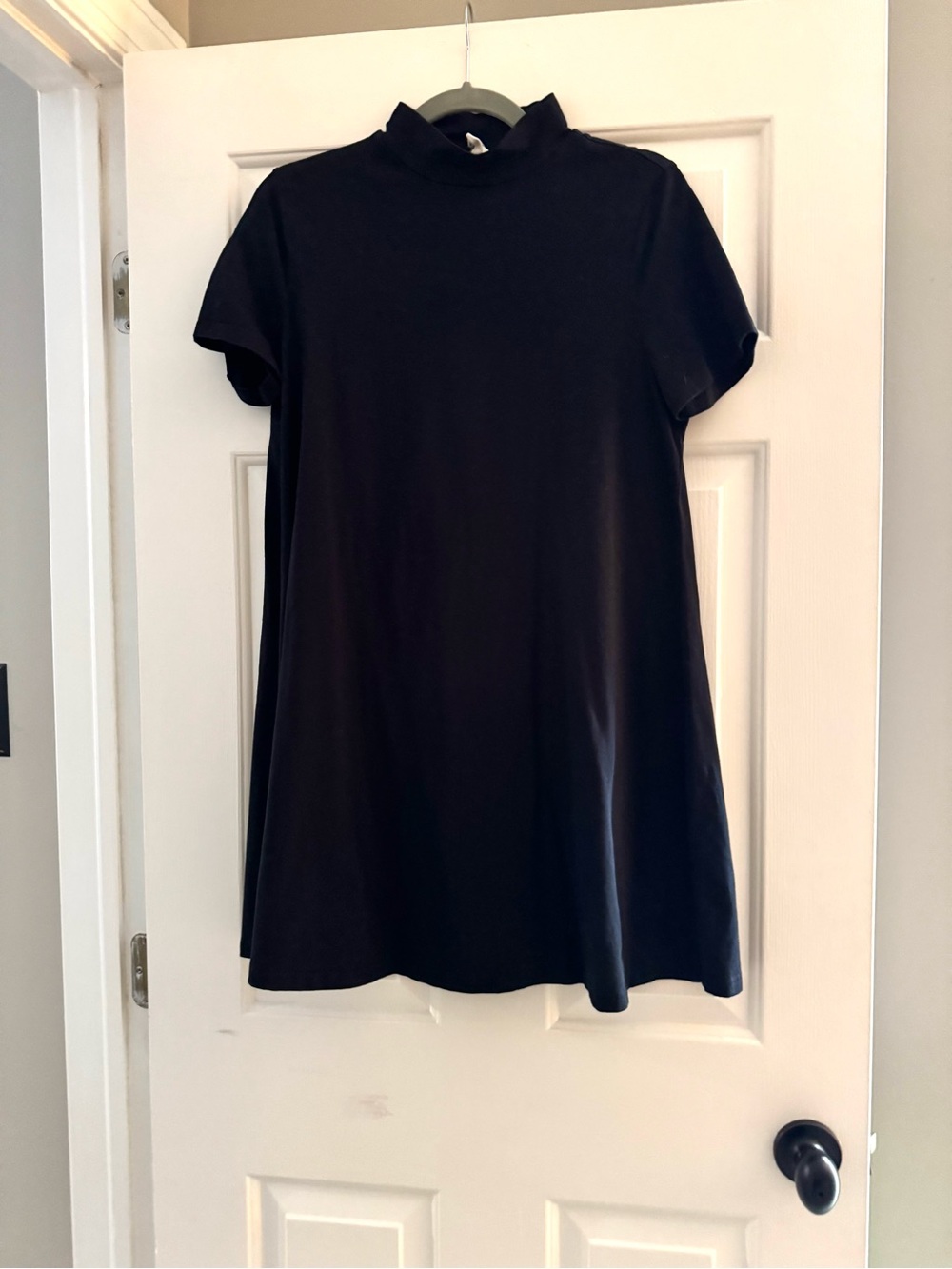 Black Mock Neck Short Sleeve Swing Dress